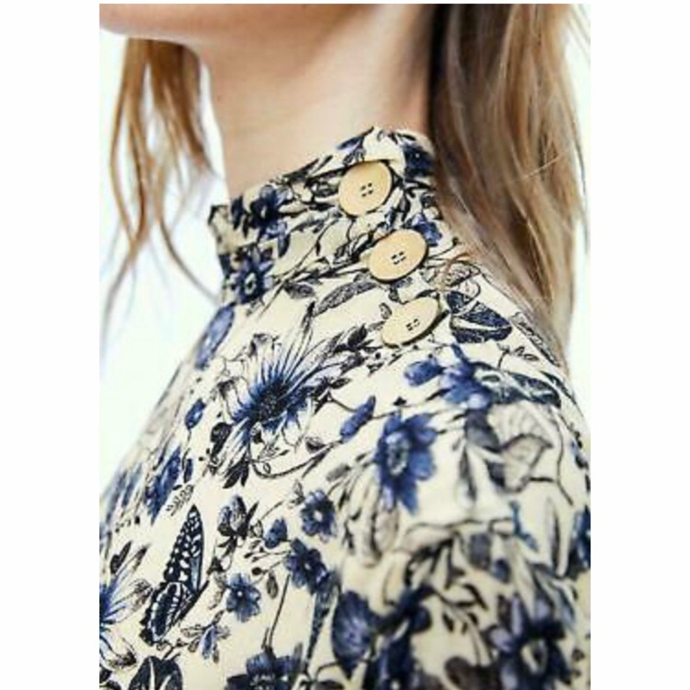 Zara Womens High Neck Floral Print Midi Dress in Size XS